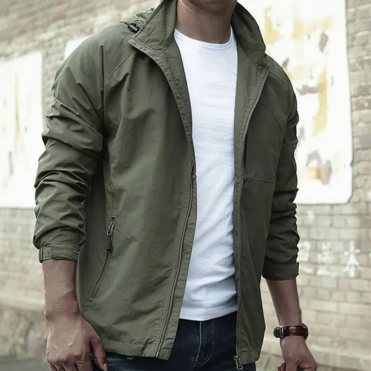 Men's Casual Zip-Up Urban Street Jacket Long Sleeve - Green