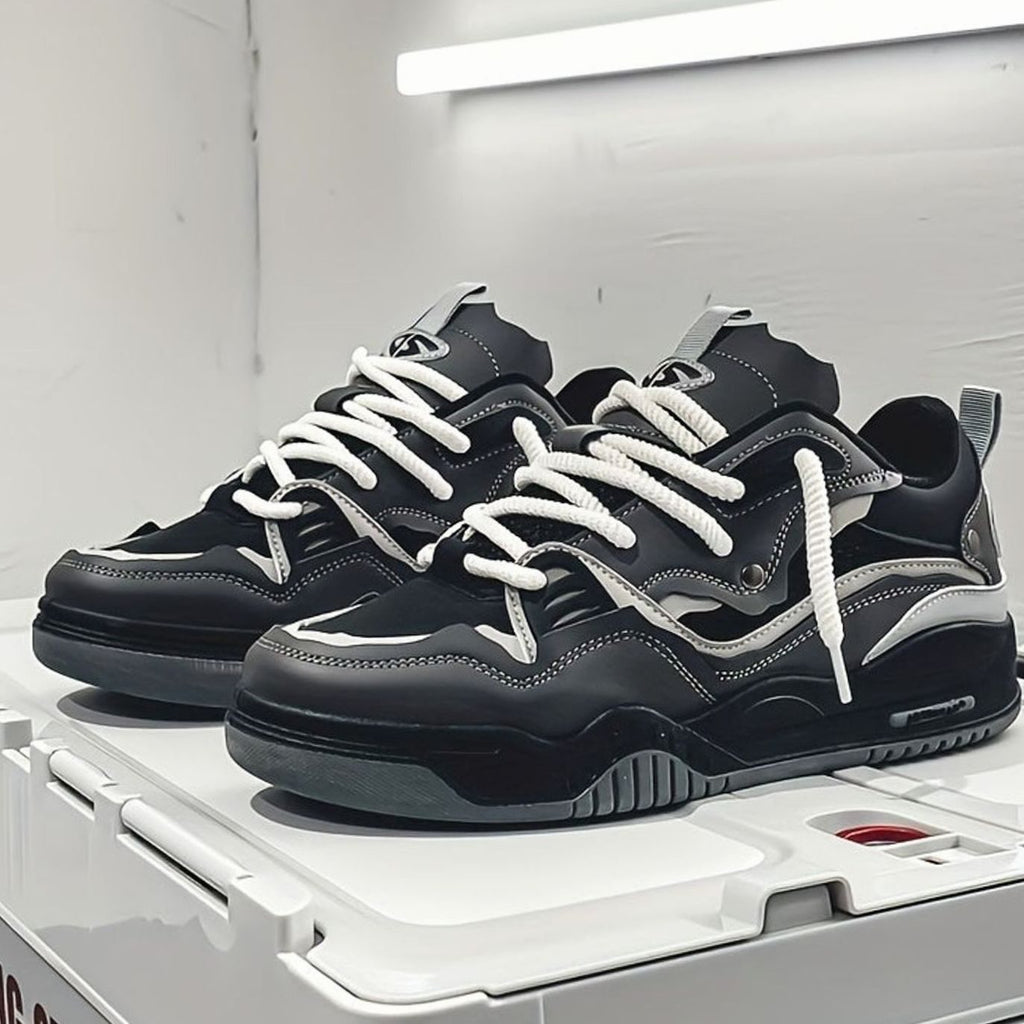 Men's Chunky Low-Top Lace-Up Casual Sneakers - Black