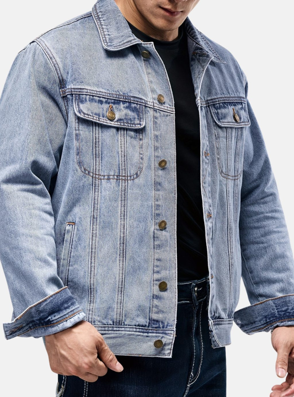 Men's Classic Button-Front Regular-Fit Denim Trucker Jacket