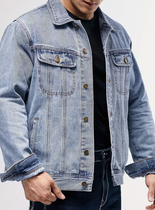 Men's Classic Button-Front Regular-Fit Denim Trucker Jacket - Blue