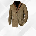 Men's Classic Button-Up Warm Jacket Contrast Collar Tailored Blazer - Khaki
