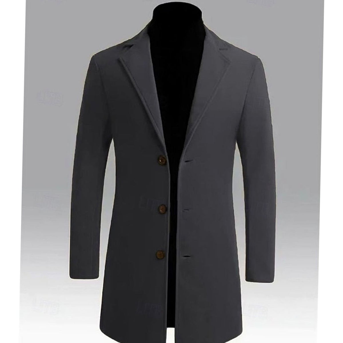 Men's Classic Long Wool Overcoat Single-Breasted Notch Lapel