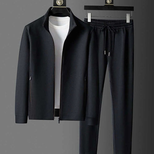 Men's Classic Two-Piece Zip-Up Tapered Activewear Suit - Black