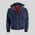 Men's Classic Zip-Up Bomber Jacket Tartan-Lined Ribbed Cuffs - Dark Blue