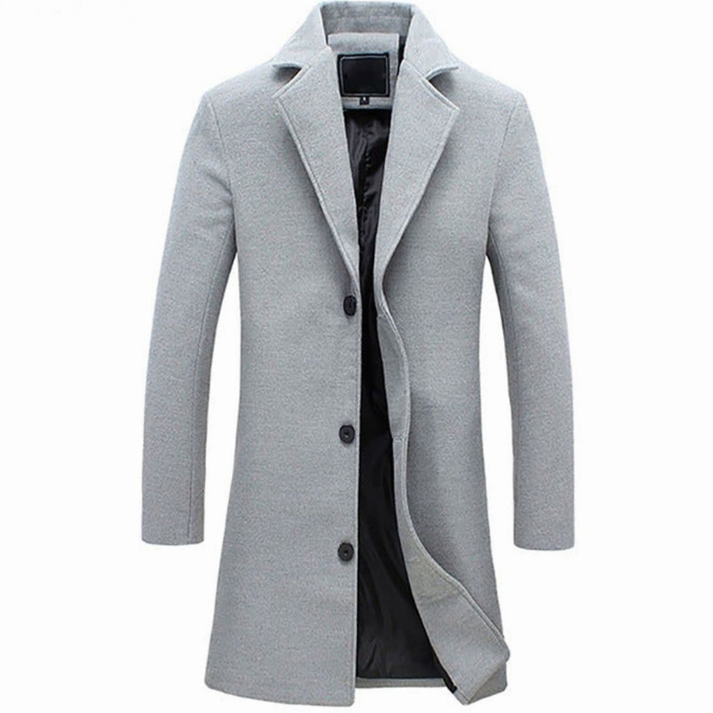 Men's Cold Weather Tailored Single-Breasted Wool-Blend Overcoat - Gray