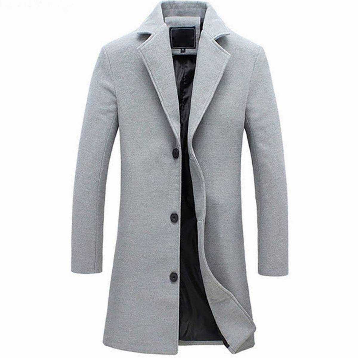 Men's Cold Weather Tailored Single-Breasted Wool-Blend Overcoat - Gray