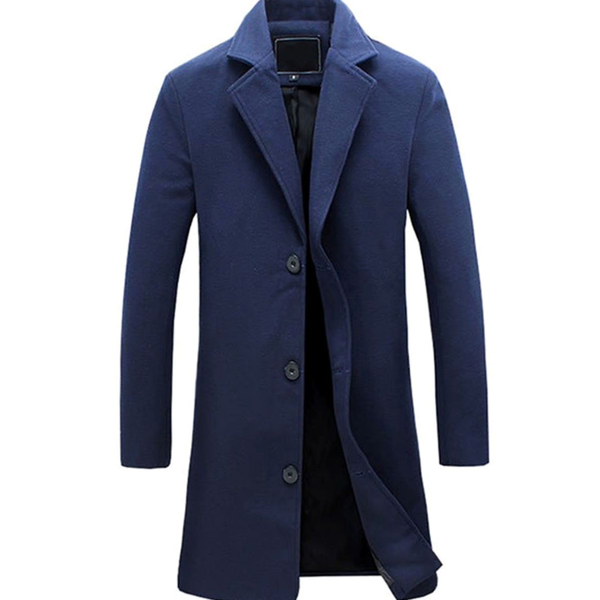 Men's Cold Weather Tailored Single-Breasted Wool-Blend Overcoat - Navy Blue