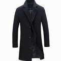 Men's Cold Weather Tailored Single-Breasted Wool-Blend Overcoat - Black