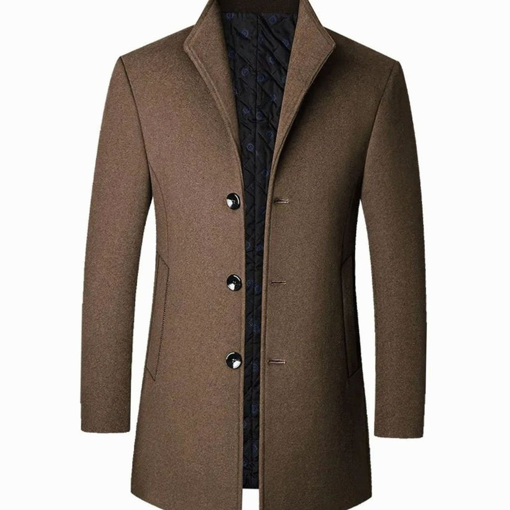 Men's Cold Weather Wool Single-Breasted Overcoat - Brown