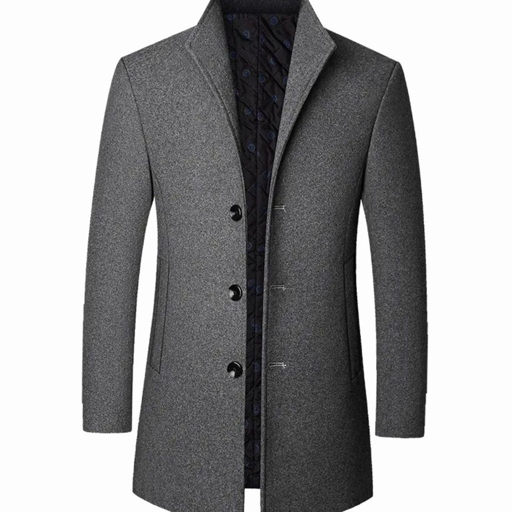 Men's Cold Weather Wool Single-Breasted Overcoat - Gray