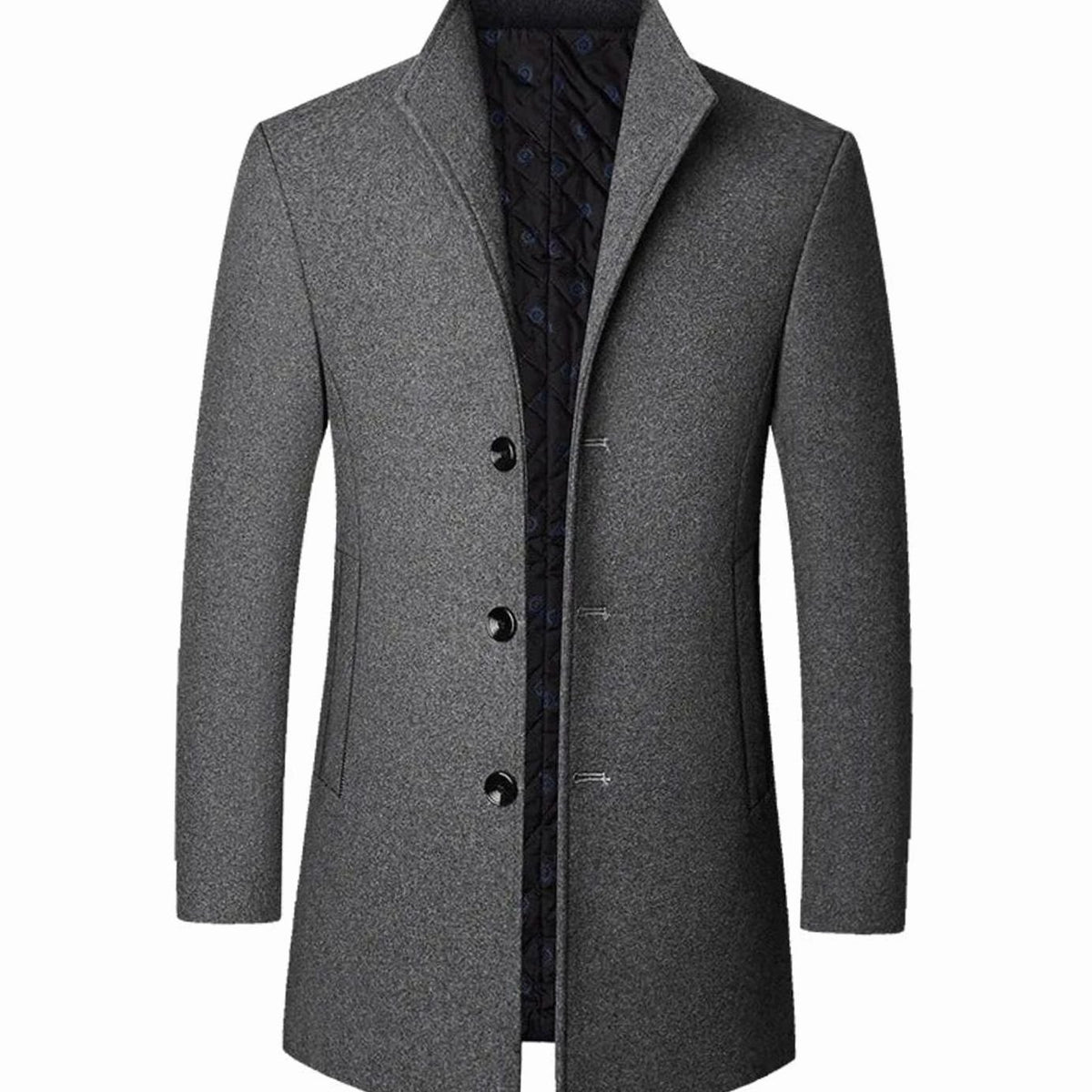 Men's Cold Weather Wool Single-Breasted Overcoat - Gray