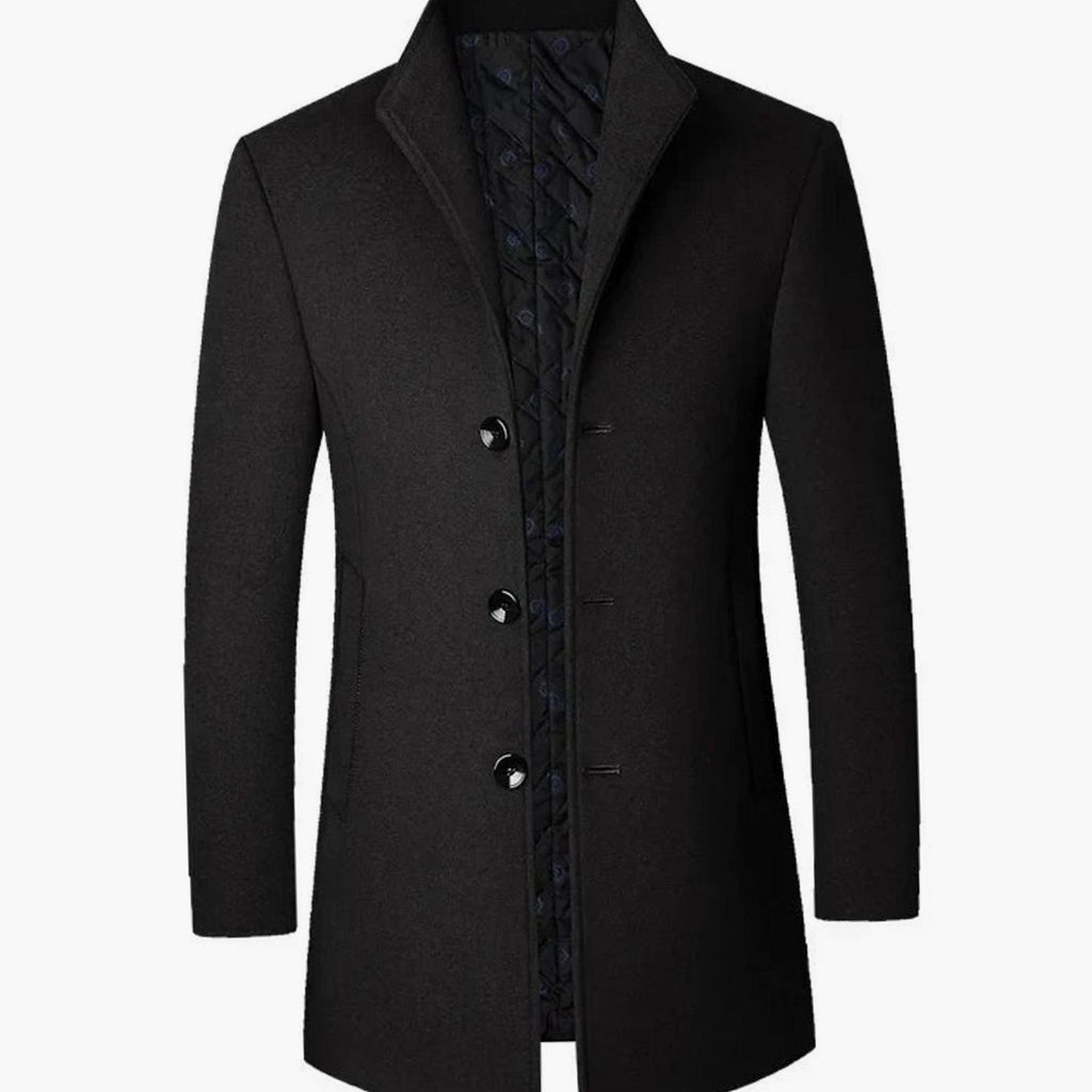 Men's Cold Weather Wool Single-Breasted Overcoat - Black
