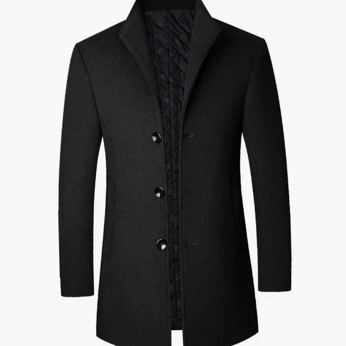 Men's Cold Weather Wool Single-Breasted Overcoat - Black