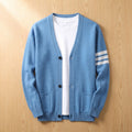 Men's Collegiate Striped-Sleeve Button-Front Knit Cardigan - Blue