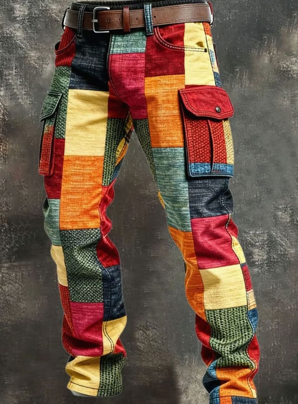 Men's Colorblock Patchwork Relaxed-Fit Cargo Pants - Multicolor