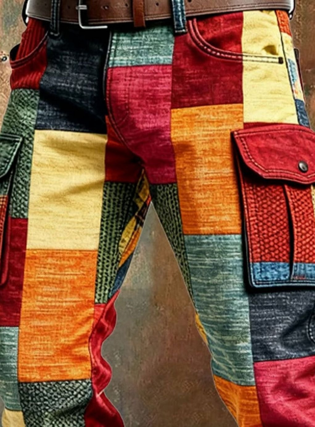 Men's Colorblock Patchwork Relaxed-Fit Cargo Pants