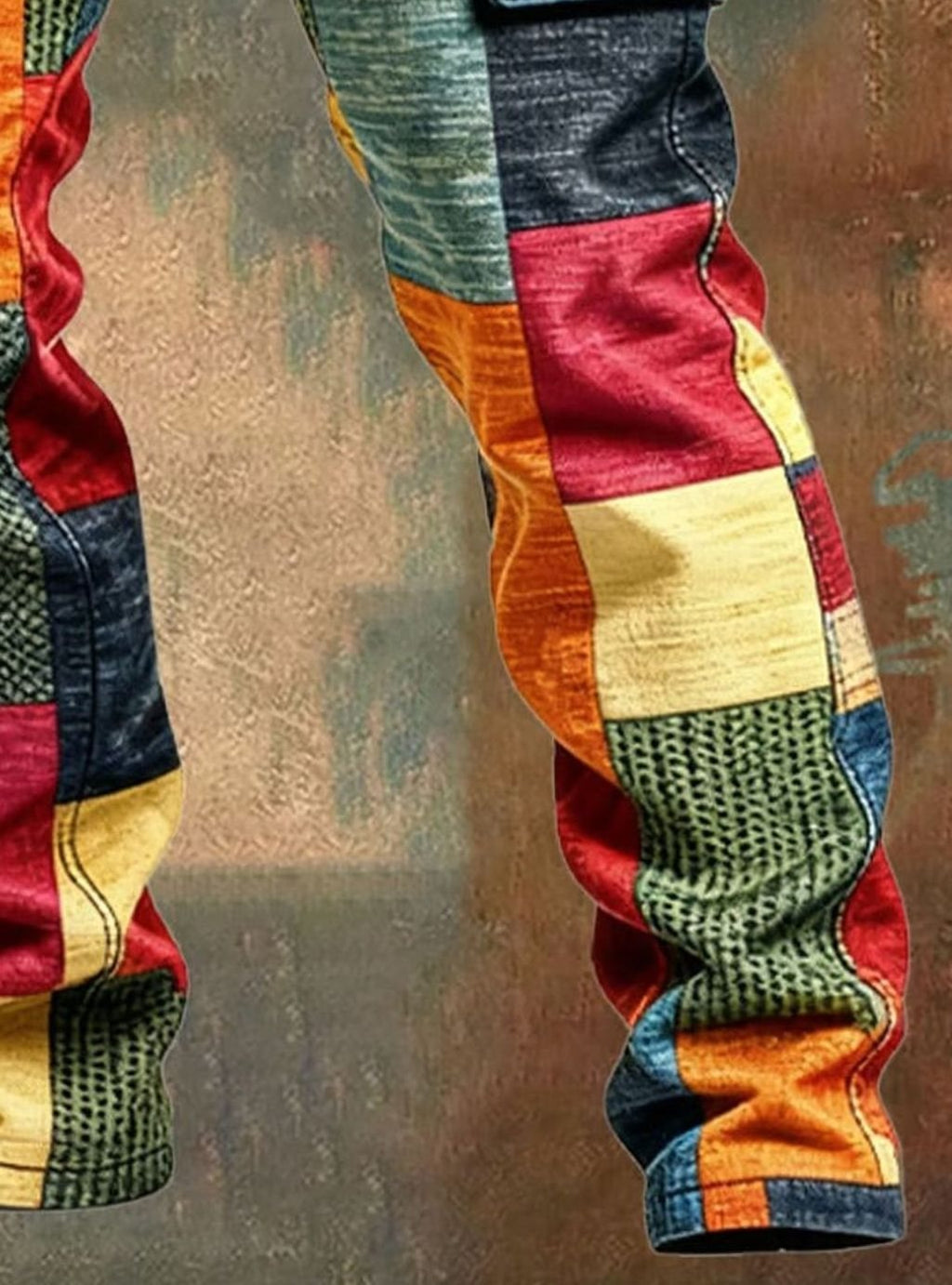 Men's Colorblock Patchwork Relaxed-Fit Cargo Pants
