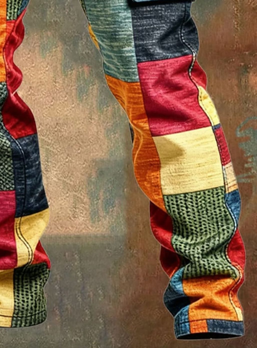 Men's Colorblock Patchwork Relaxed-Fit Cargo Pants