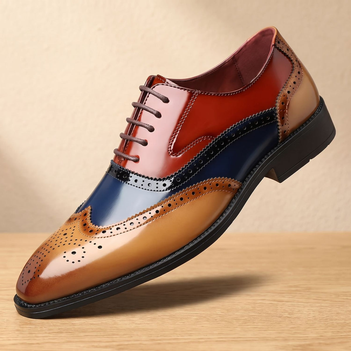 Men's Colorblock Wingtip Oxford Brogue Dress Shoes - Multicolor