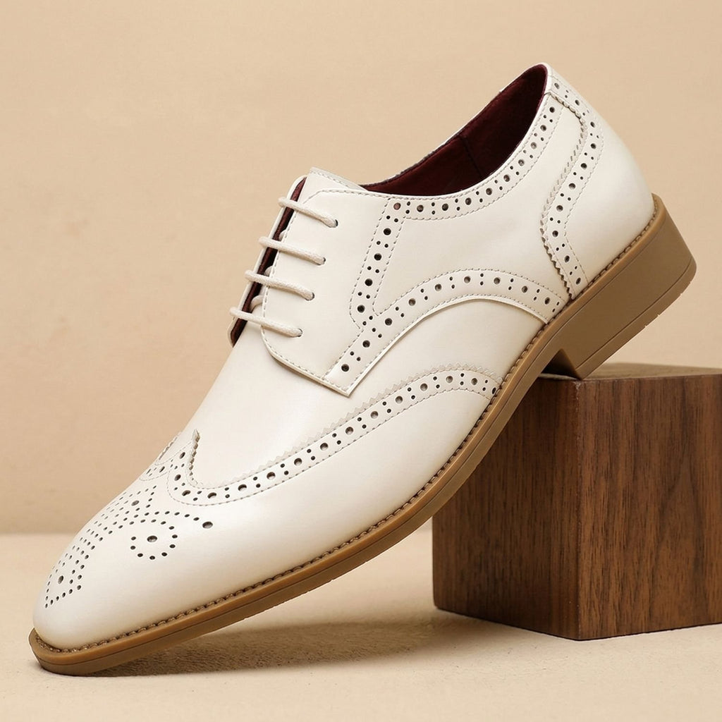Men's Colorblock Wingtip Oxford Brogue Dress Shoes - White