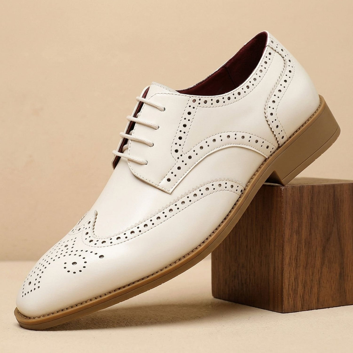 Men's Colorblock Wingtip Oxford Brogue Dress Shoes - White