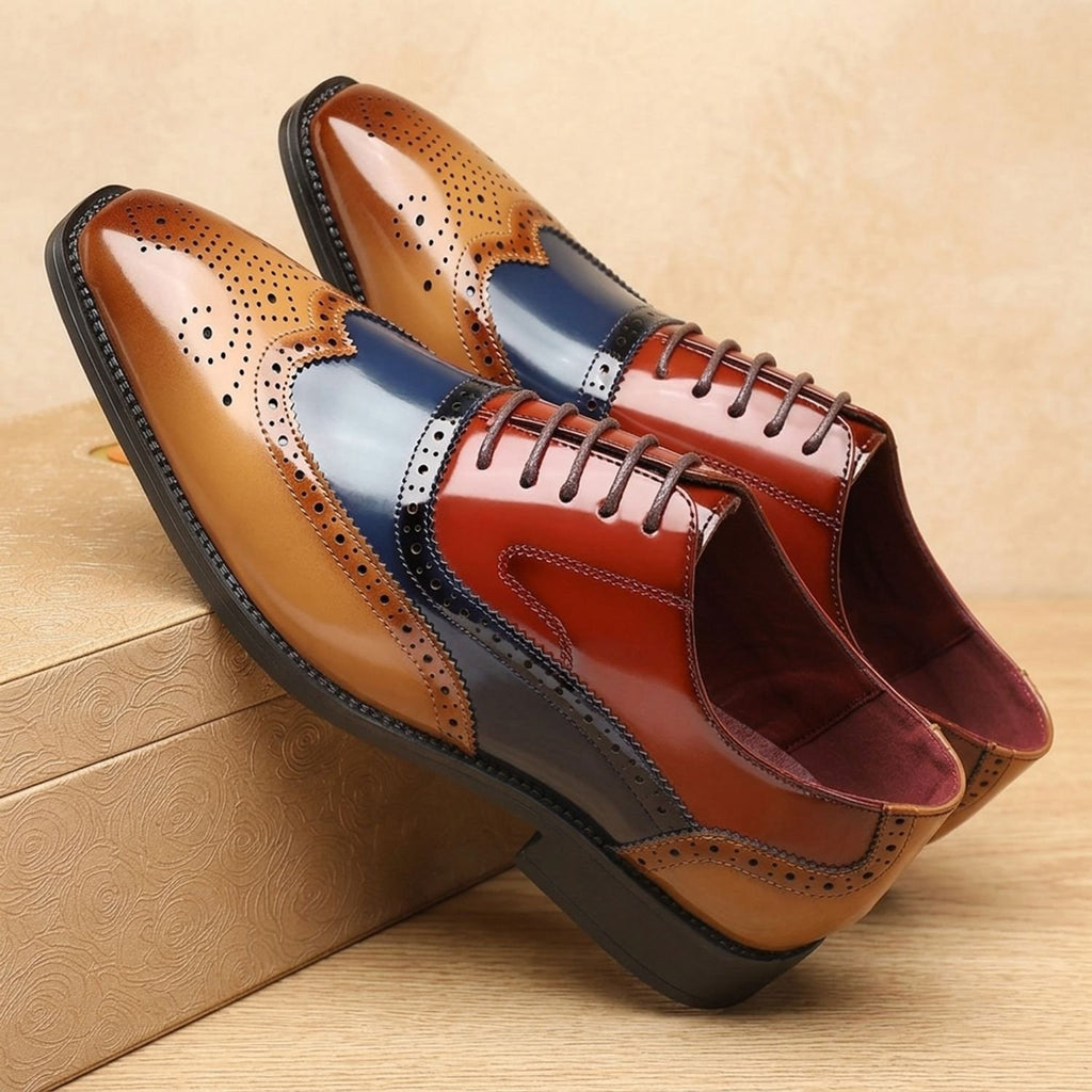 Men's Colorblock Wingtip Oxford Brogue Dress Shoes