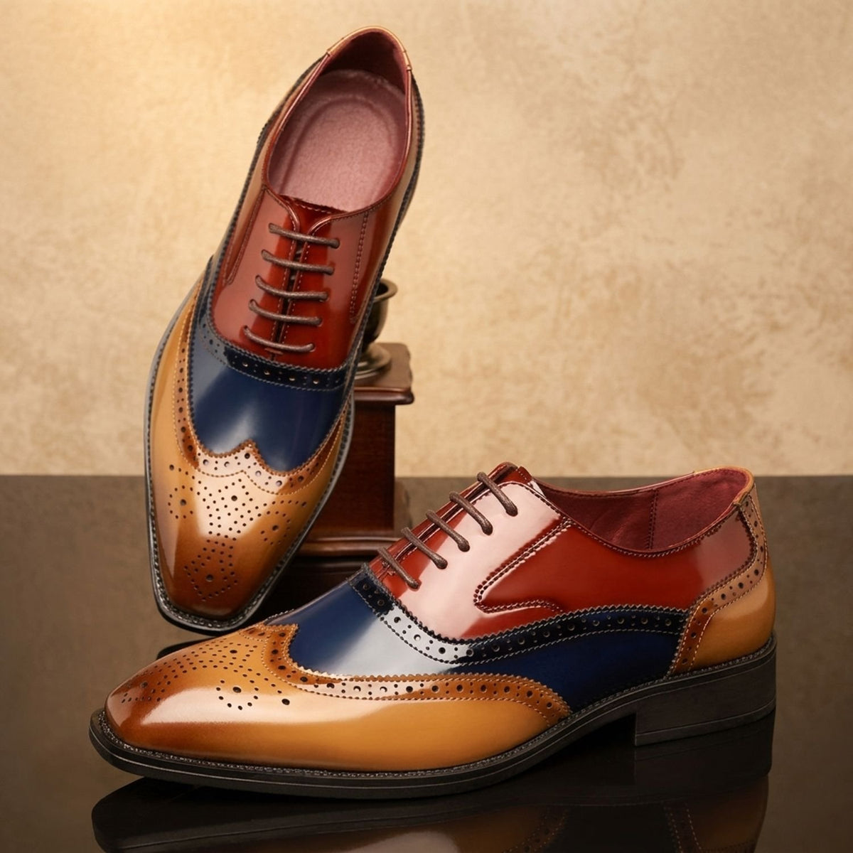 Men's Colorblock Wingtip Oxford Brogue Dress Shoes