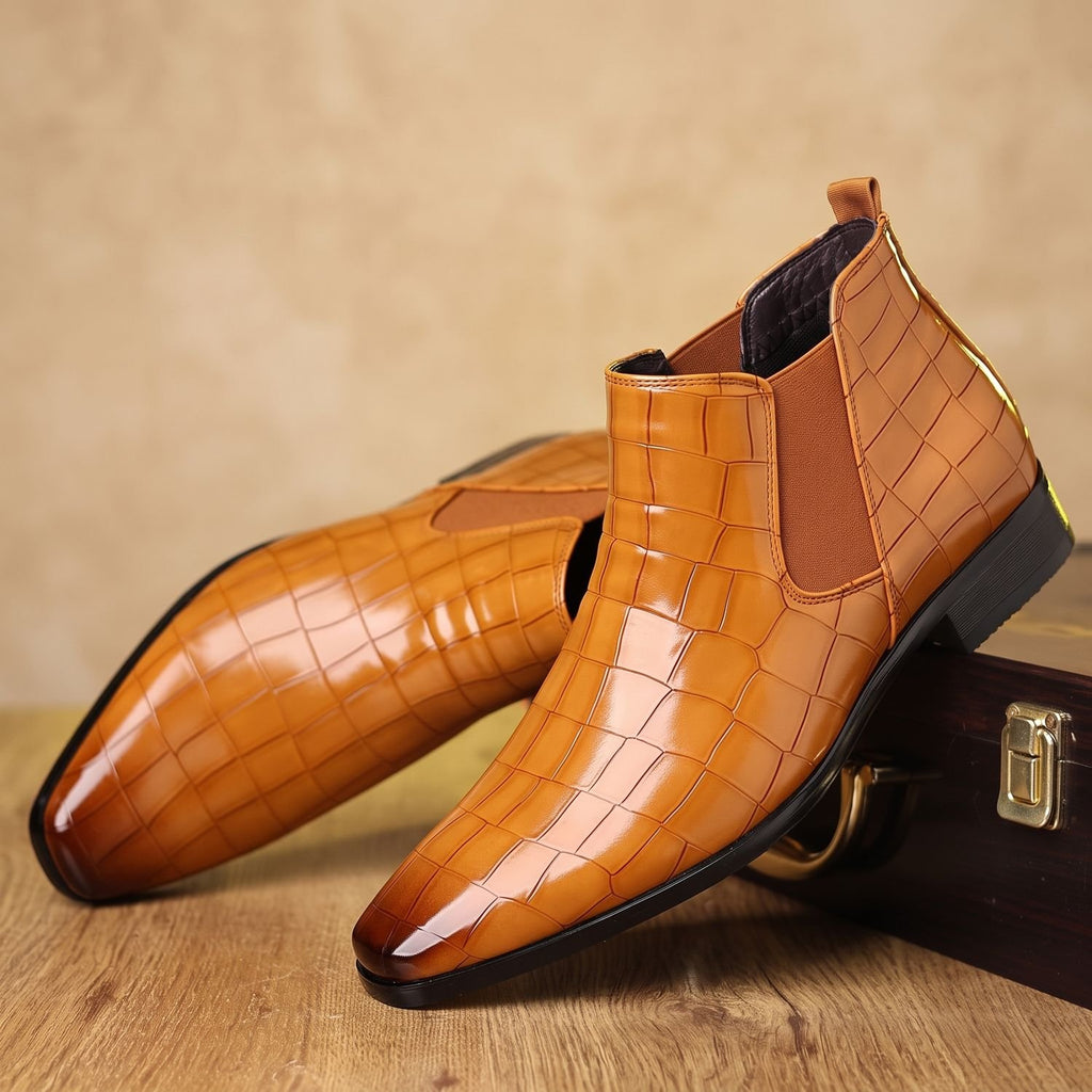 Men's Croc-Embossed Slip-On Chelsea Boots - Light Brown