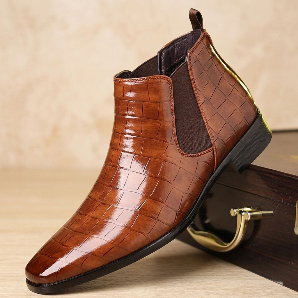 Men's Croc-Embossed Slip-On Chelsea Boots