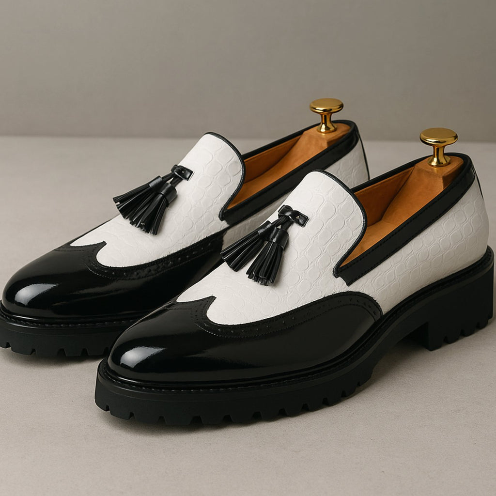 Men's Croc-Embossed Tassel Slip-On Brogue Loafers, Burgundy