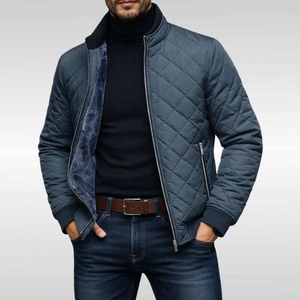 Men's Diamond-Quilted Fleece-Lined Full-Zip Winter Jacket - Gray