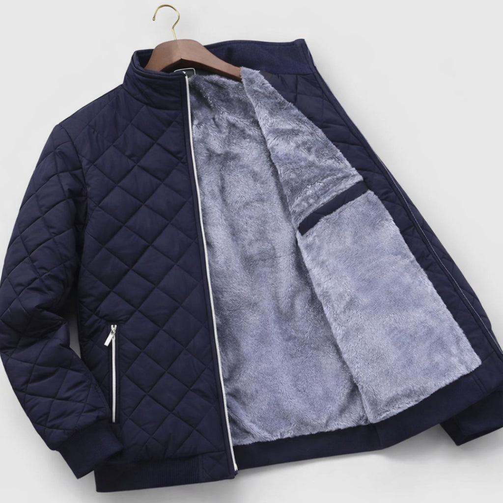 Men's Diamond-Quilted Fleece-Lined Full-Zip Winter Jacket