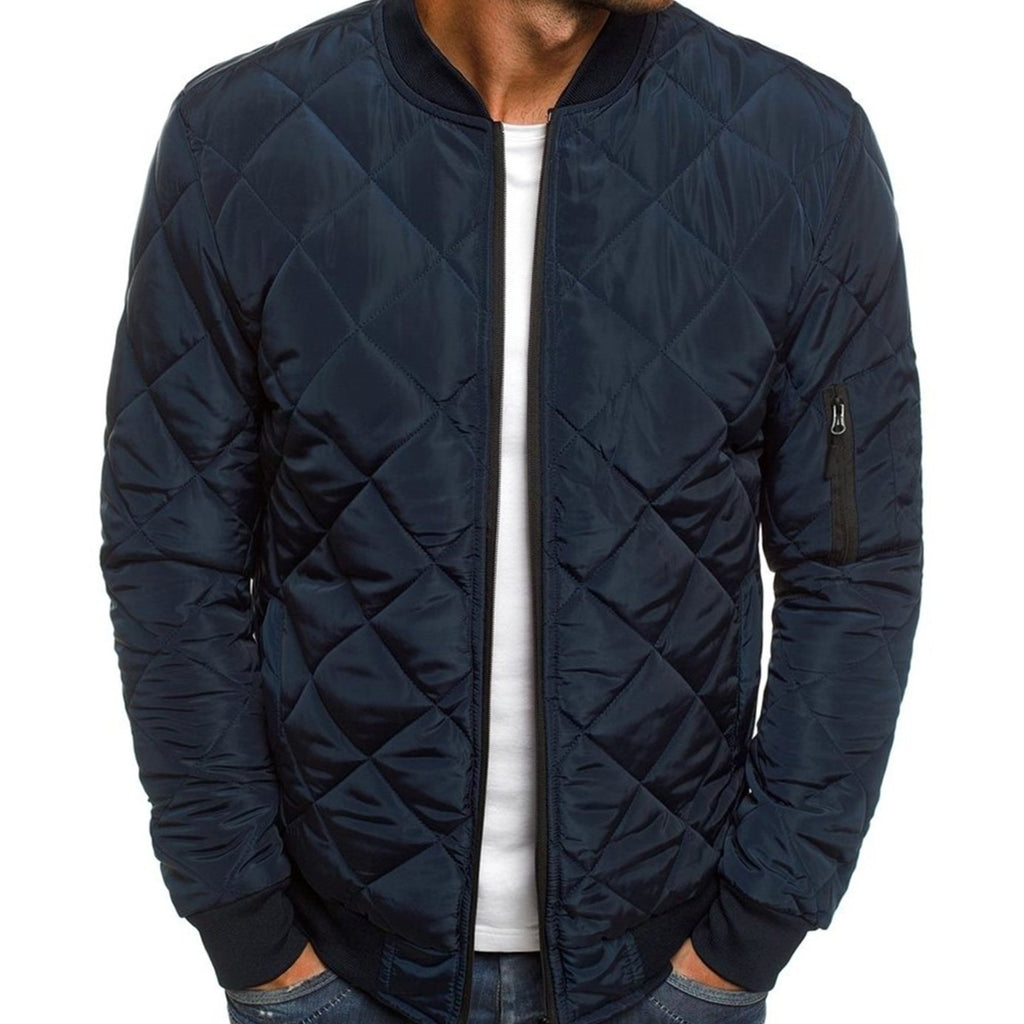 Men's Diamond-Quilted Full-Zip Bomber Jacket - Tibetan Blue