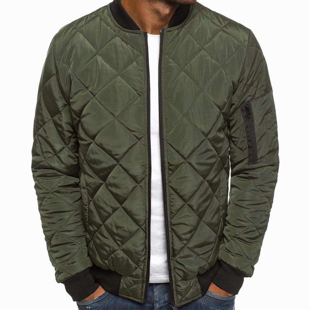 Men's Diamond-Quilted Full-Zip Bomber Jacket - Green