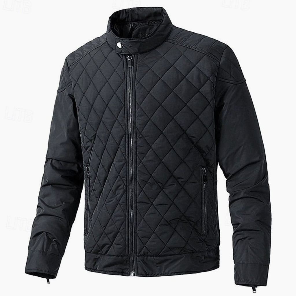 Men's Diamond-Quilted Stand-Collar Full-Zip Jacket - Black