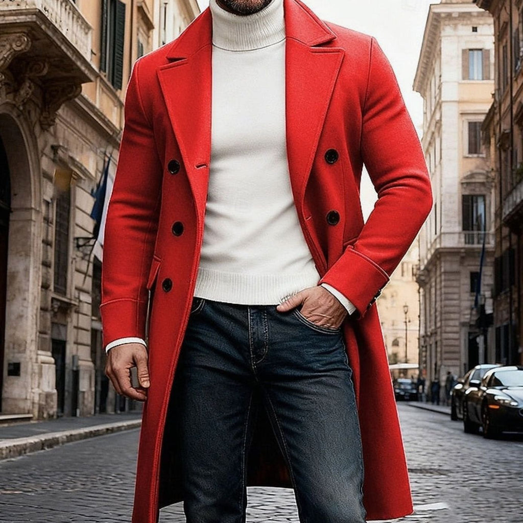 Men's Double-Breasted Long Wool Overcoat Tailored Fit