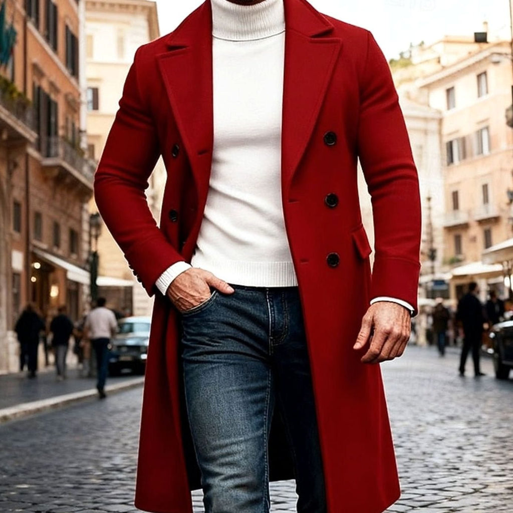 Men's Double-Breasted Long Wool Overcoat Tailored Fit