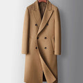 Men's Double-Breasted Wool Overcoat Long Tailored Coat - Khaki