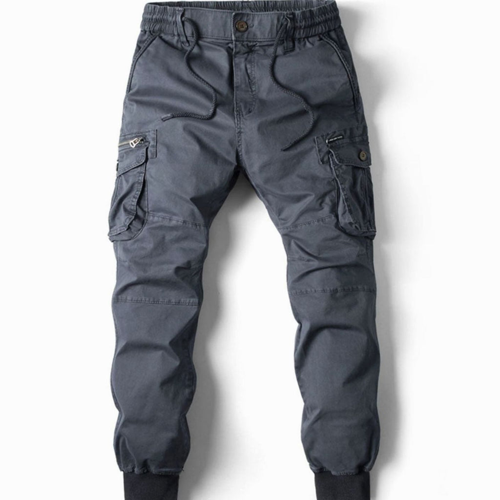Men's Elastic Waist Cargo Jogger Pants Ribbed Cuff Tapered Fit - Dark Gray