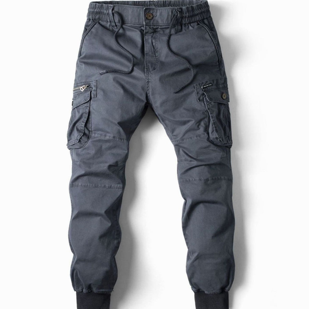 Men's Elastic Waist Cargo Jogger Pants Ribbed Cuff Tapered Fit - Dark Gray