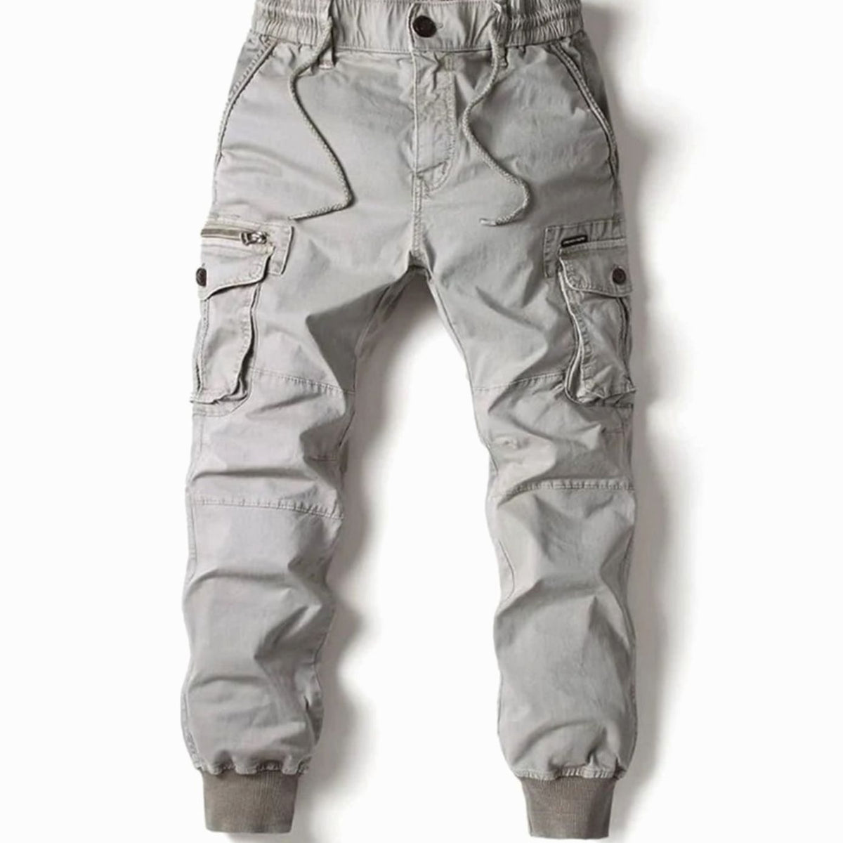 Men's Elastic Waist Cargo Jogger Pants Ribbed Cuff Tapered Fit - Light Gray