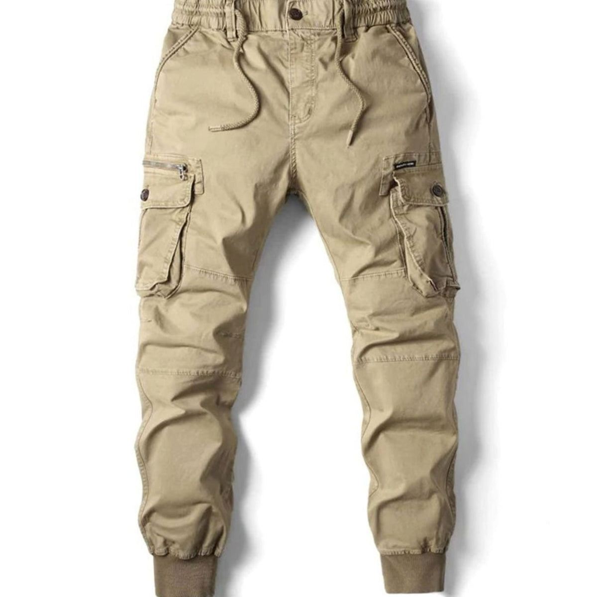 Men's Elastic Waist Cargo Jogger Pants Ribbed Cuff Tapered Fit