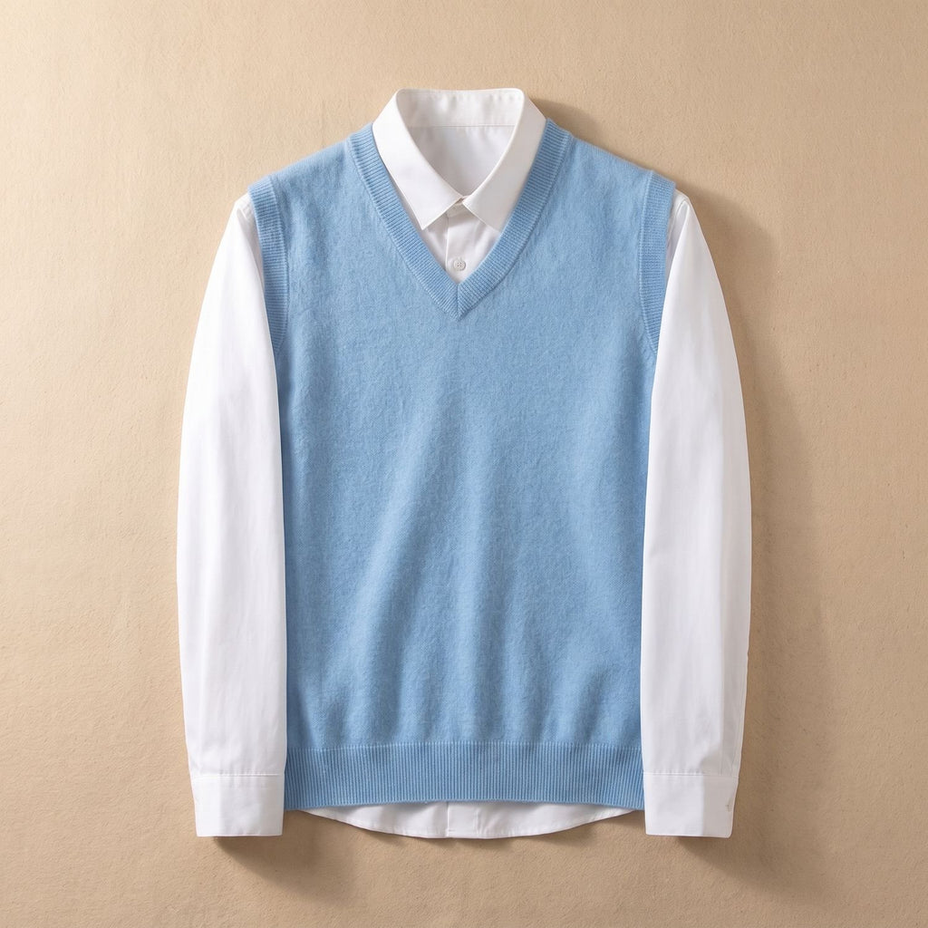 Men's Extrafine Merino Wool V-Neck Sweater Vest - Blue