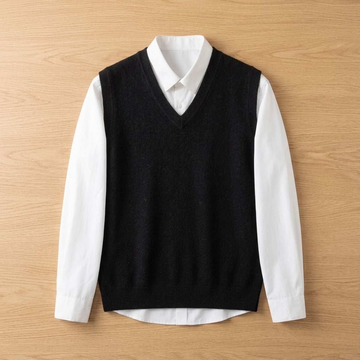 Men's Extrafine Merino Wool V-Neck Sweater Vest - Black