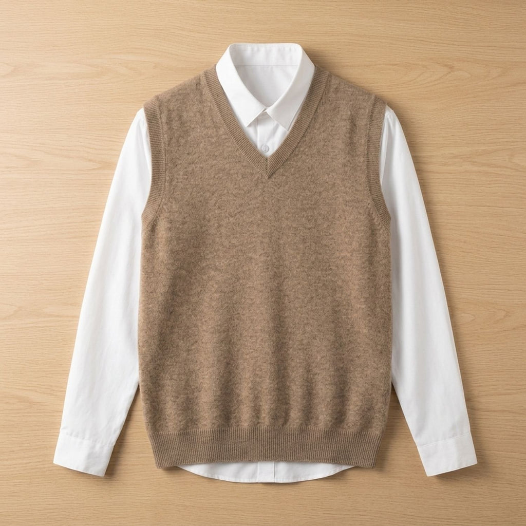 Men's Extrafine Merino Wool V-Neck Sweater Vest - Camel