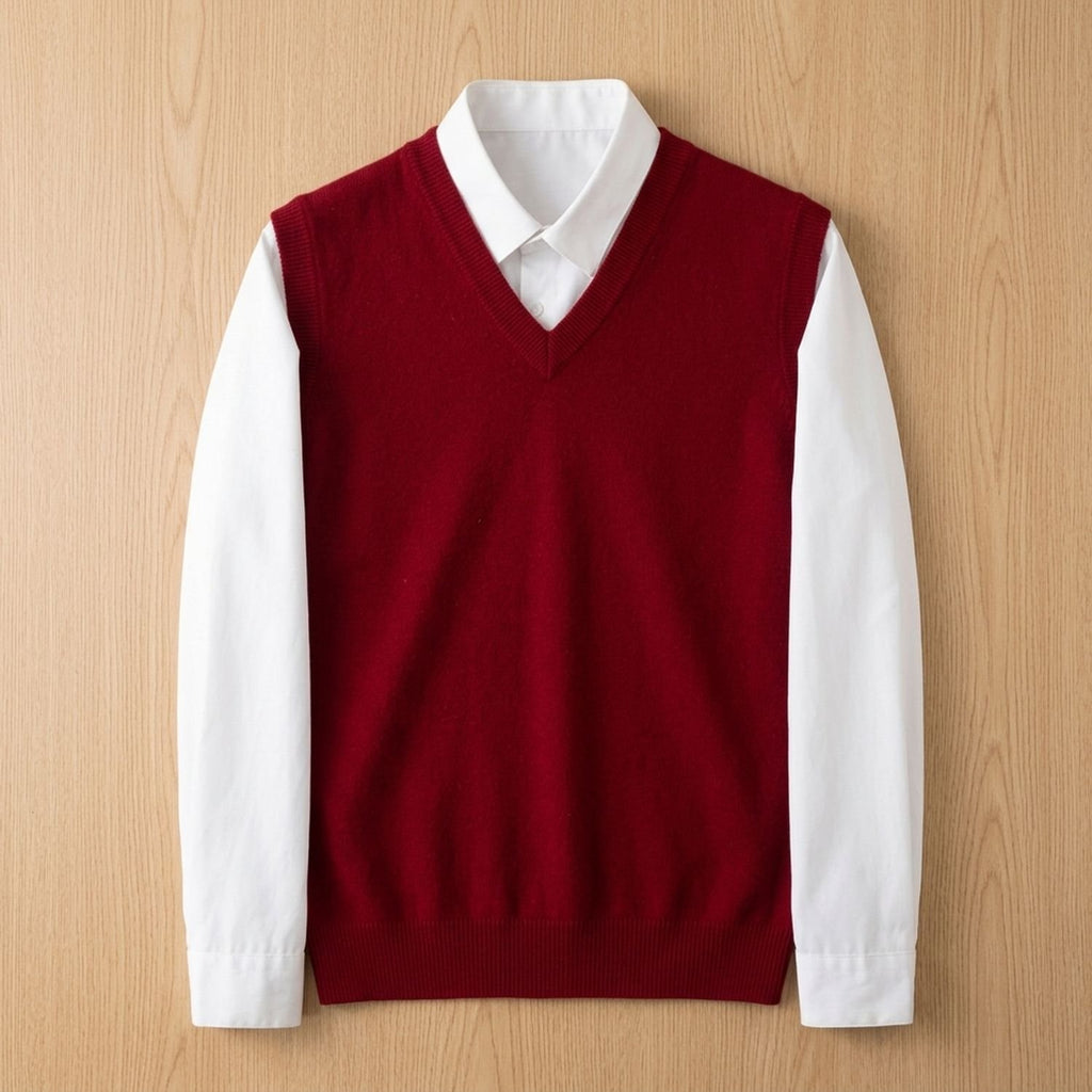 Men's Extrafine Merino Wool V-Neck Sweater Vest - Burgundy
