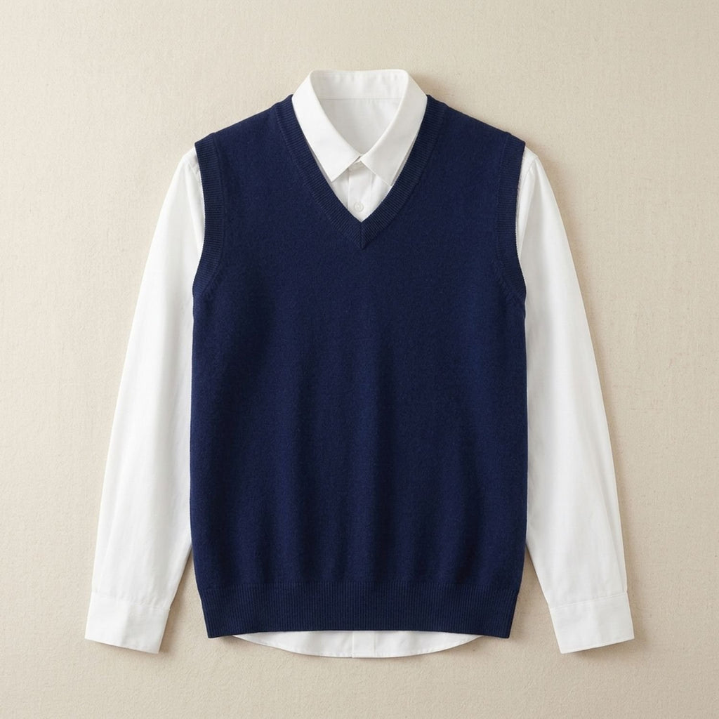 Men's Extrafine Merino Wool V-Neck Sweater Vest - Navy Blue