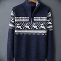 Men's Fair Isle Reindeer Quarter-Zip Pullover Sweater - Blue