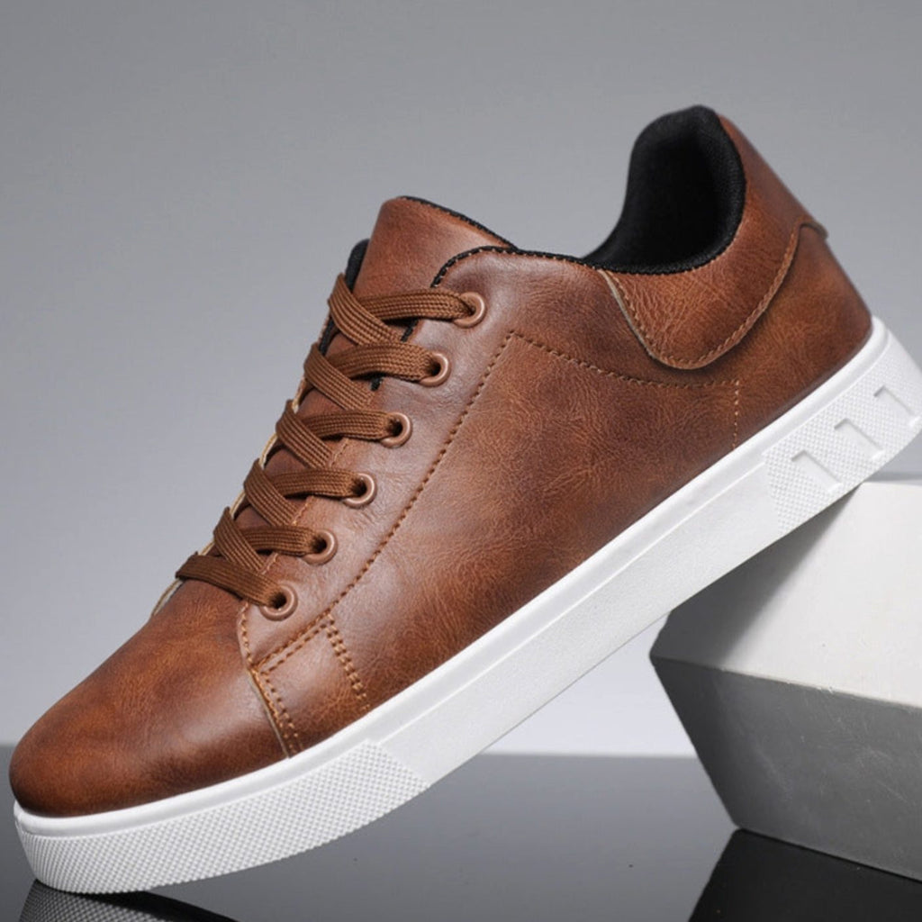 Men's Faux Leather Lace-Up Low-Top Casual Sneakers