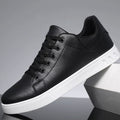Men's Faux Leather Lace-Up Low-Top Casual Sneakers - Black